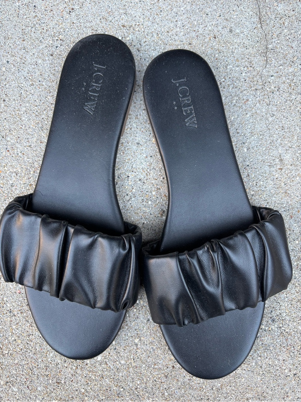 J. Crew Black Padded Ruched Slide Sandals
